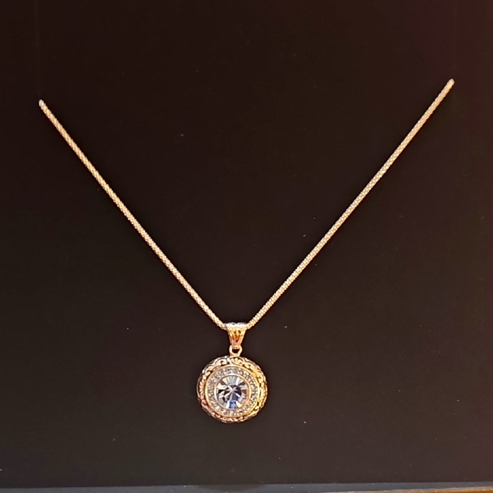 Blu Sage Elegant Sterling Silver / Gold Plated PlNecklace with Crystal Pendant